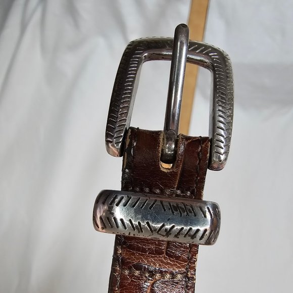 Brighton Women's Leather Belt Large Multi Colored Silver Conchos Scroll Design - Picture 8 of 10